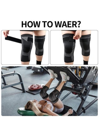 Knee Braces with Strap for Knee Pain, [2 Pack] Knee Compression Sleeve for Men and Women, Knee Support for Running Weightlifting Basketball Gym Fitness, Meniscus Tear Arthritis Joint Pain Relief etc - view 3